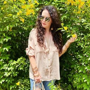 Calvin Klein Light-Pink Long-Sleeve Button-Down Tunic, Size L